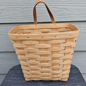 1995 Longaberger Handwoven Hanging Tall Key Mail Basket Leather Strap Vintage